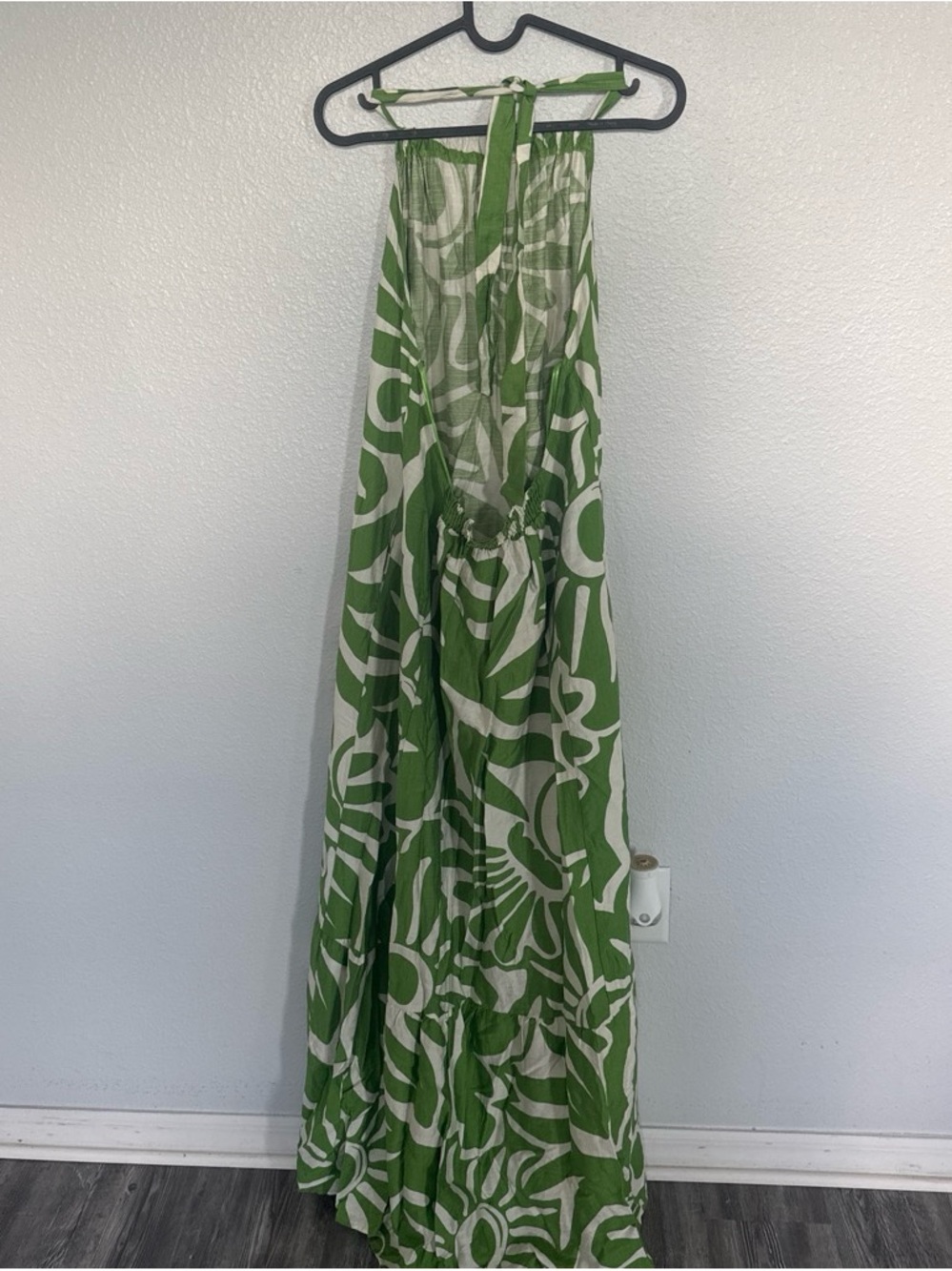 Green and Ivory Halter Maxi Dress with Tie Neck